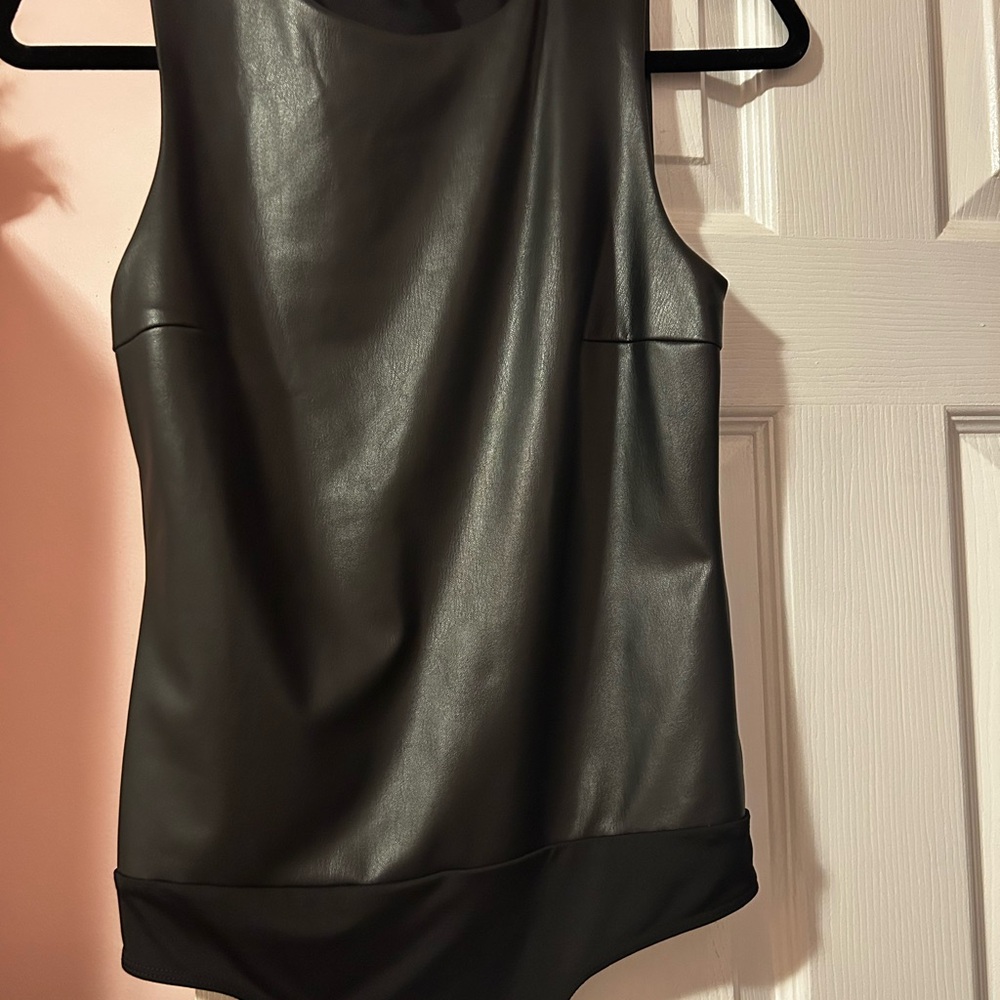 Express Black Faux Leather Sleeveless Bodysuit